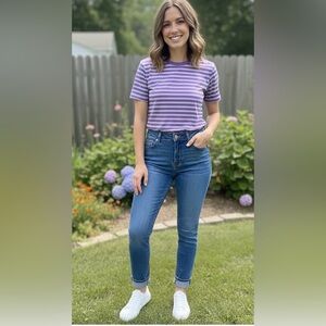 JJXX Light Purple & White (with purple hint) Stripes T-Shirt, 100% Cotton, Med